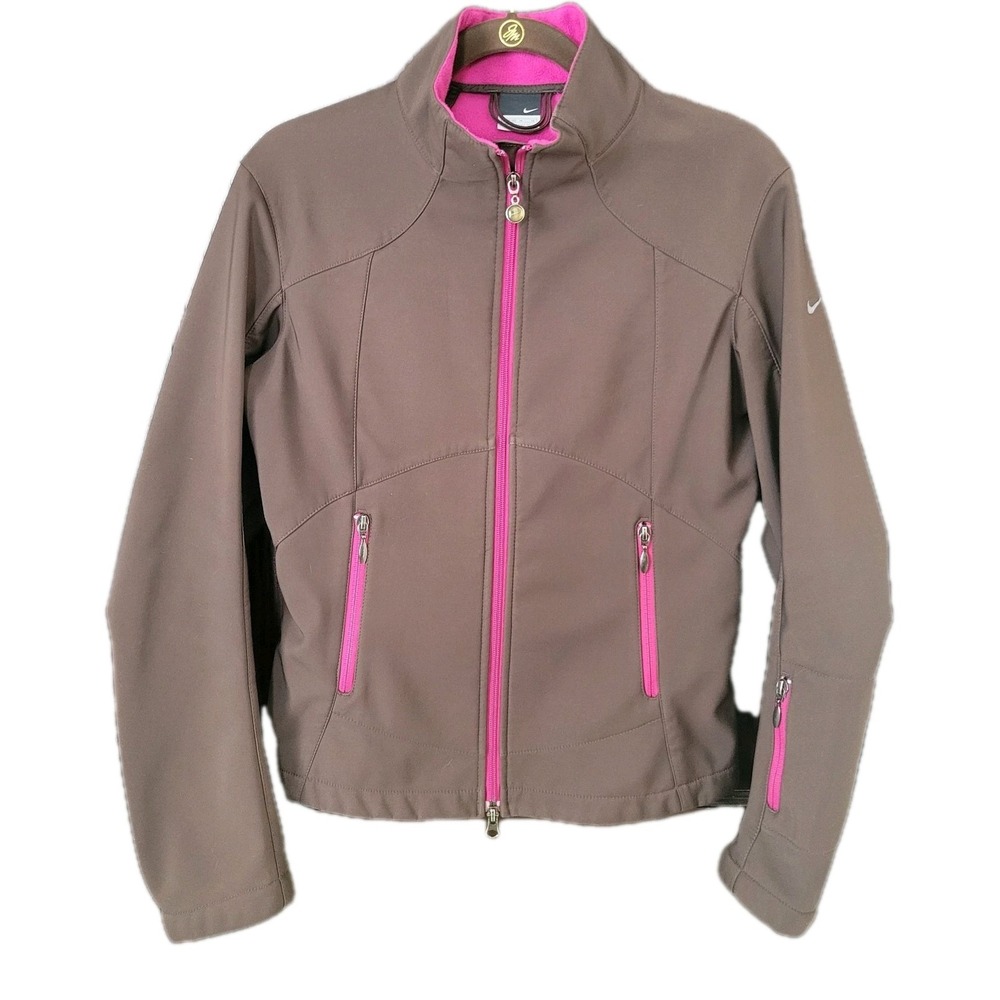 NIKE DRI-FIT Size M Womens Full Zip Stand Collar Softshell Jacket 805 PInk